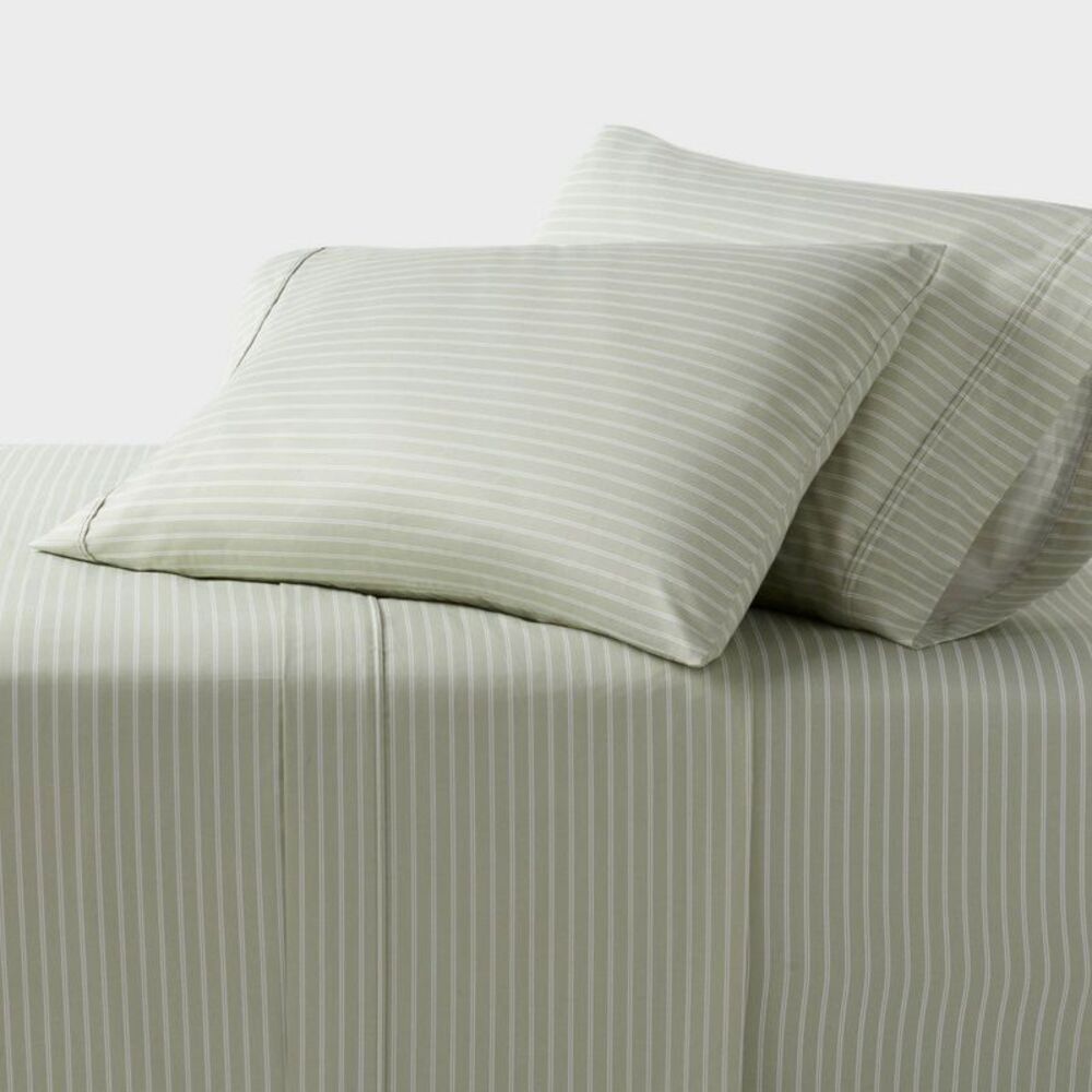 California King 400 Thread Count Performance Sheet Set Green Stripe - Threshold